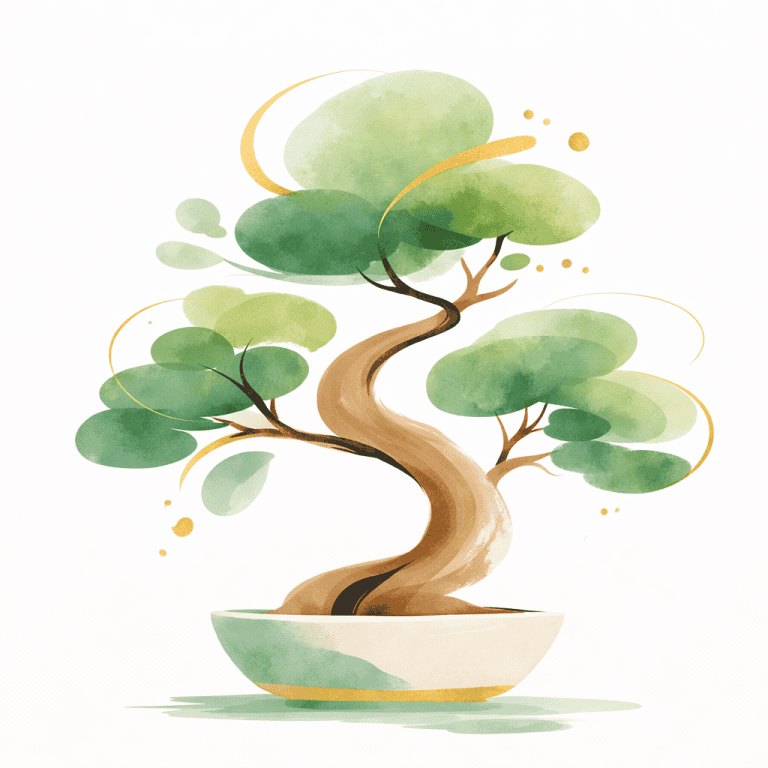 Bonsai tree watercolor illustration emphasizing calmness and mental well-being, ideal for mental health and counseling services.